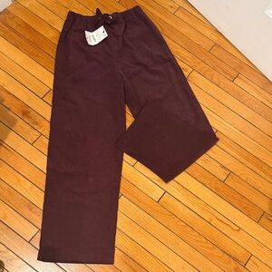 Zara Women's Burgundy Drawstring Wide-Leg Sweatpants